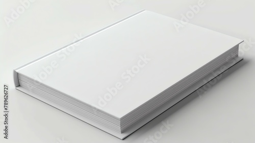 A thick white book sits on a solid white background. The book is closed and the spine is facing the camera.