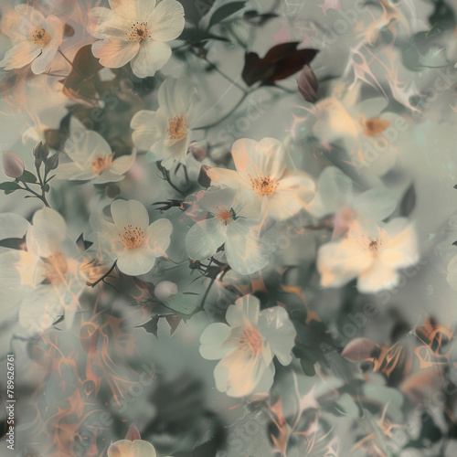 seamless pattern of vintage flowers in soft light