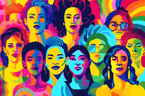 A vibrant pop art illustration celebrating Pride Day with diverse, colorful faces representing the LGBT community and inclusivity.