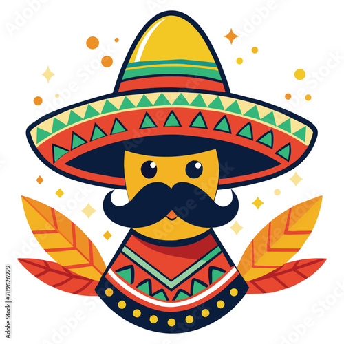 Cinco de mayo festival celebration a cartoon man with mustache wearing a hat vector illustration clipart isolated on white background.