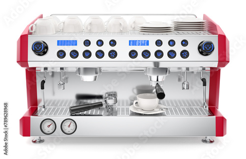Coffee Making Machine. A 3D-model of an electric coffee machine that is usually using by coffee bars or coffee shops. 3D rendering graphics on a white background.