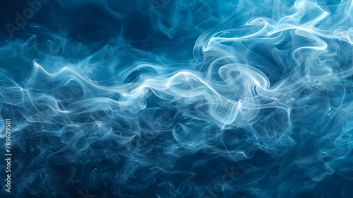 Abstract Swirls of White Smoke Against a Deep Blue Background