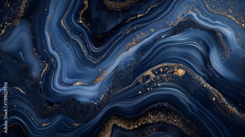 Abstract exclusive blue paint with a hint of gold wallpaper. Detailed stroke of paint. photo