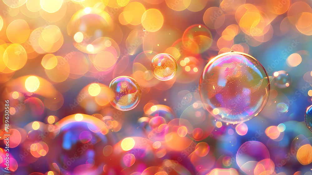 Colorful Soap Bubbles Floating With Bokeh Background