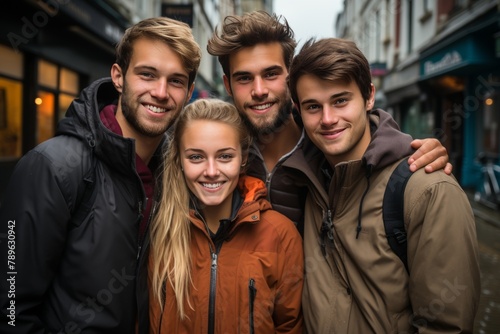 Happy and diverse young adults smiling and posing together in a professional office background