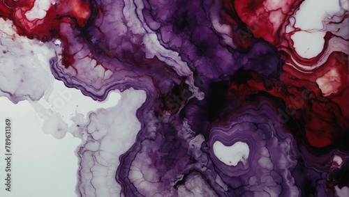 Rich amethyst and deep crimson abstract background made with alcohol ink technique, bright white veins texture.