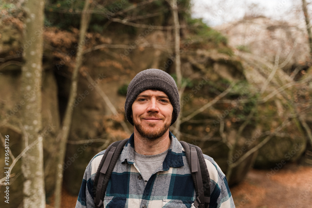 Happy Man in winter forest portrait Happy Man in winter forest portrait
