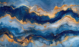 Abstract blue and gold marble background, liquid art with glitter and fluid lines in the style of liquid art. Created with Ai