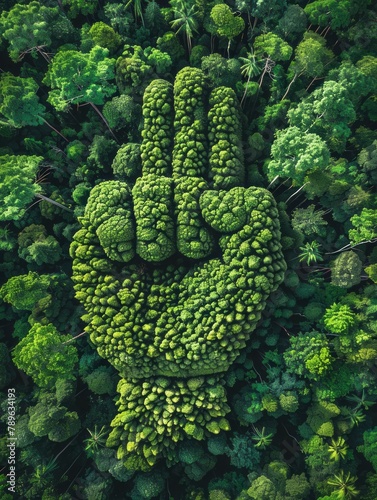 Top Aerial Shot of Forest Trees Forming a Hand Shape