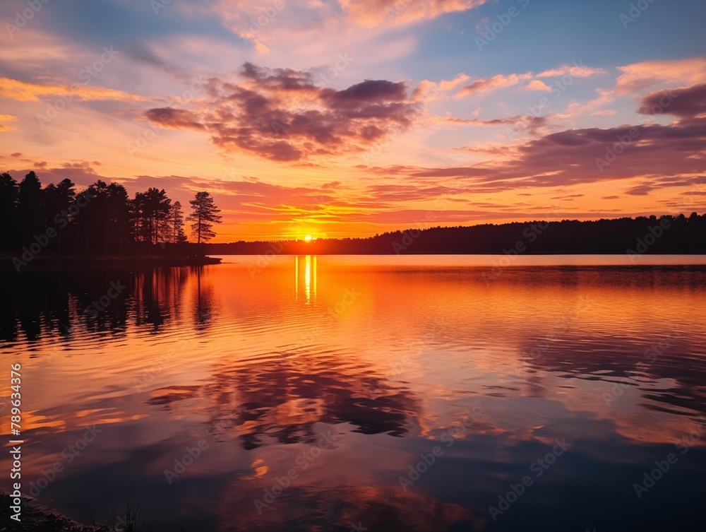 A Photographer Captures Sunset at a Serene Lake