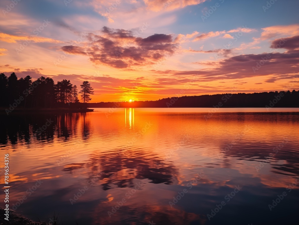 A Photographer Captures Sunset at a Serene Lake A Photographer Captures Sunset at a Serene Lake