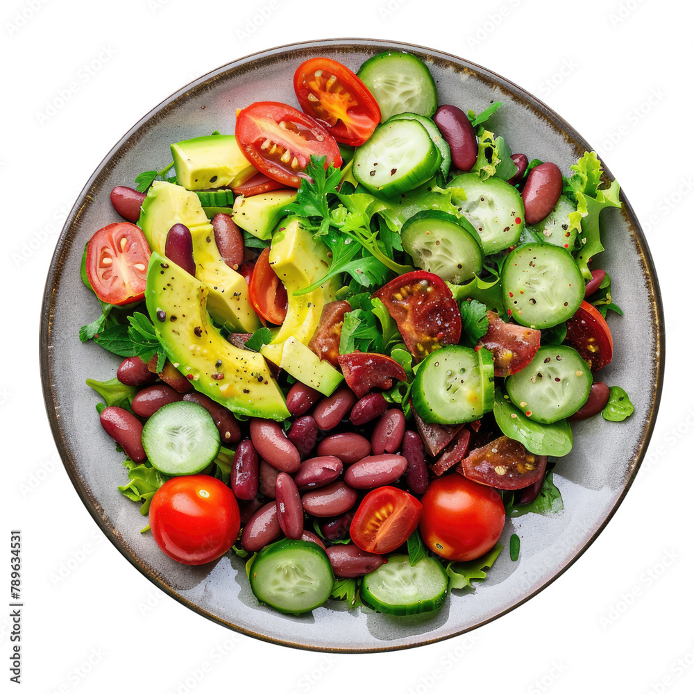 Delicious Salad with Avocado, Tomatoes, Kidney Beans and Cucumbers Isolated on a White Background Delicious Salad with Avocado, Tomatoes, Kidney Beans and Cucumbers Isolated on a White Background