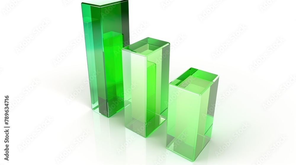 Bar chart, 3d icon, glass texture, green, gradient, Transparent, white background Bar chart, 3d icon, glass texture, green, gradient, Transparent, white background