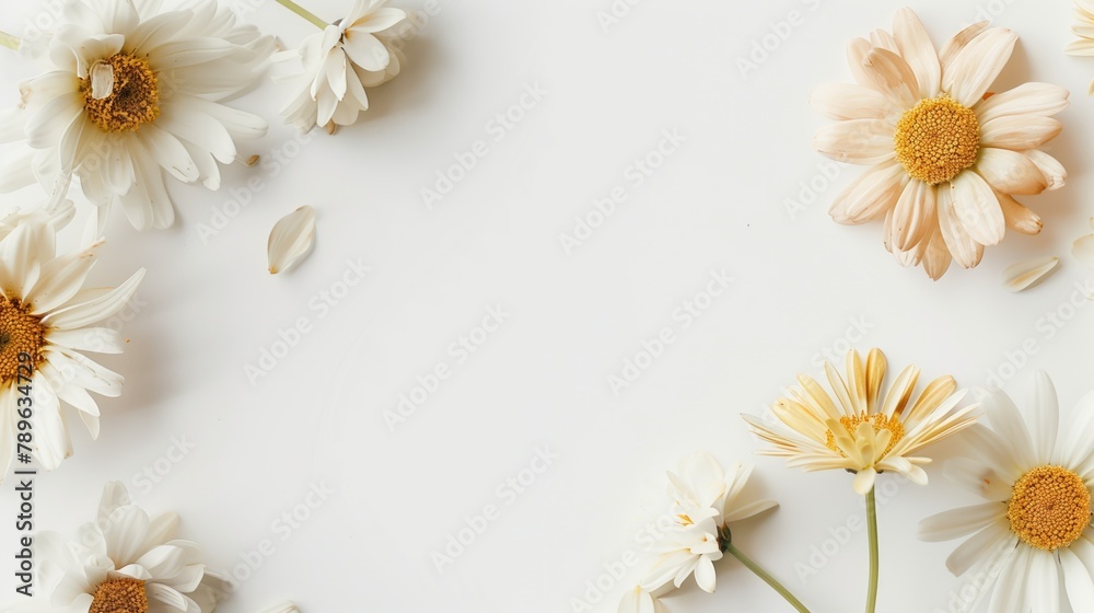 White daisies on white background with copy space. White daisies on white background with copy space.