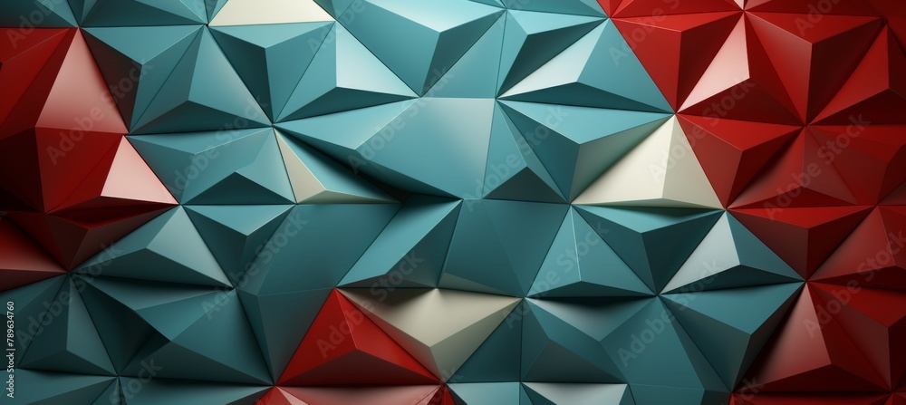 a futuristic 3d background with geometric shapes in shades of red, gold, white, and green colors