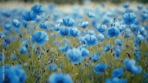 Radiant Blue Floral Splendor: Breathtaking Field Under the Bright Sun