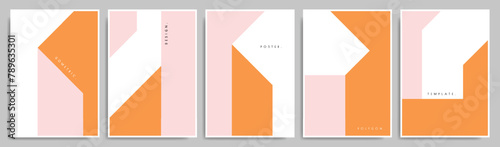 Minimalist geometric poster design set. Simple polygon shapes background. Abstract geometrical layer banner bundle.