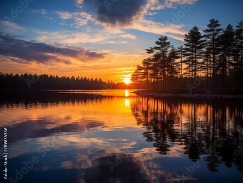 A Serene Sunset at the Lake with Reflective Waters