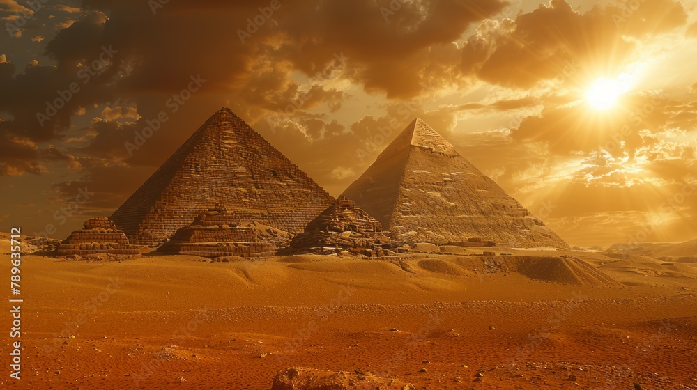 Pyramids of Giza and the Great Sphinx in Egypt Wallpaper Stock Photo ...