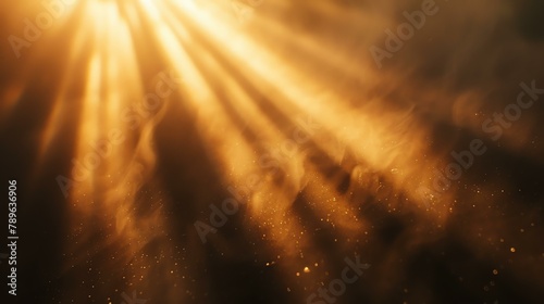 Golden rays of light shining through the dust particles.