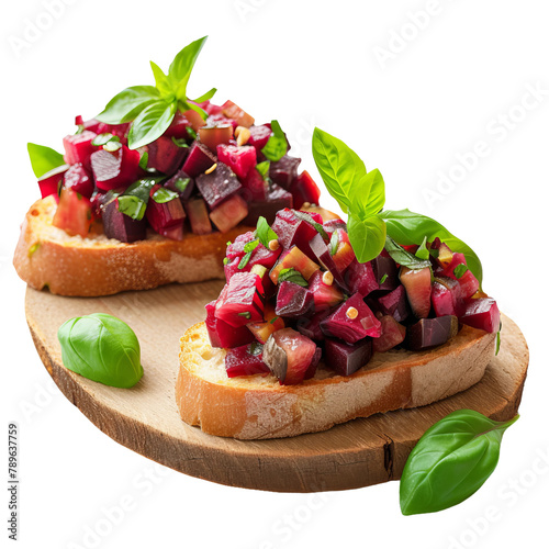  Delicious Bagirmi Beetroot   and Basil_Bruschetta isolated on white background
 photo