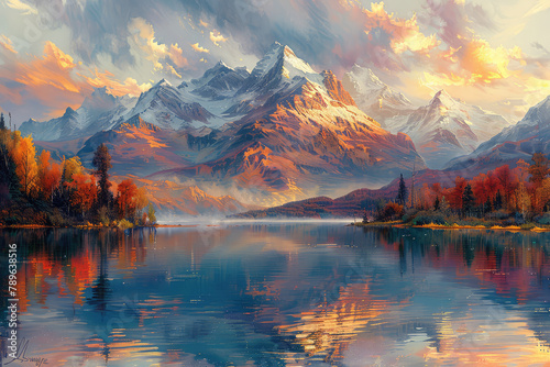 Sunrise in the mountains. Created with Ai