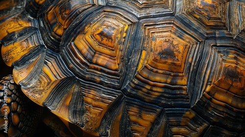 A close-up of a turtle's shell, showing the intricate pattern of its scutes.