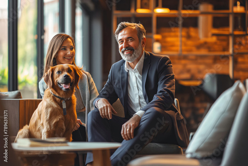 A pet dog in a business environment