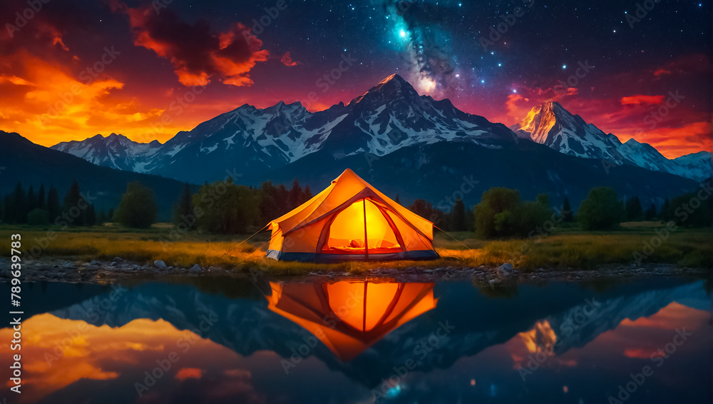Tent tourist night, mountains leisure