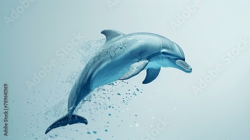 A bottlenose dolphin leaps gracefully out of the water  its sleek body glistening in the sunlight.