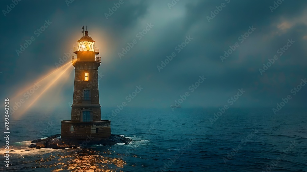 Guiding Beacon in Mist: A Lighthouse's Silent Melody. Concept Lighthouse Mysteries, Coastal Serenity, Guiding Lightvisions, Maritime Stories