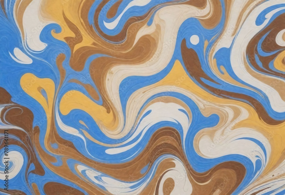 Traditional Marbled Paper Pattern blue yellow brown