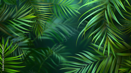 Vibrant Tropical Paradise  A Lush Green Vector Background Featuring Palm Leaves for Decorative Purposes  Ideal for Covers  Wallpapers and Design Elements