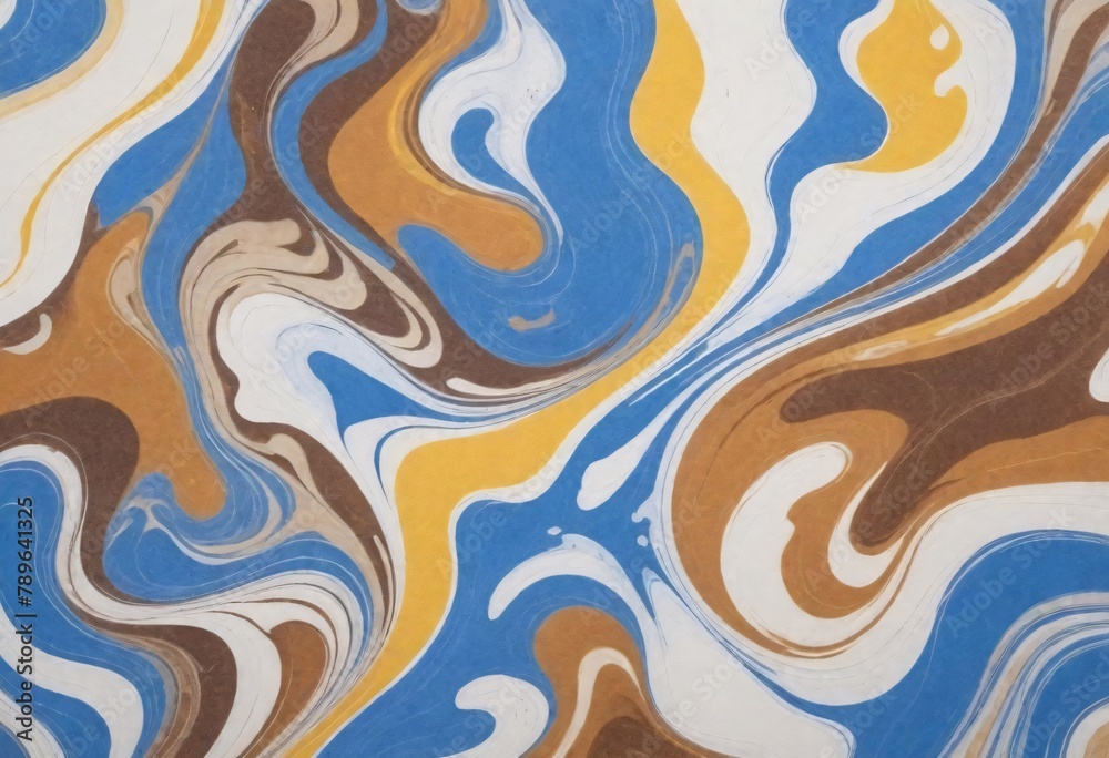 Traditional Marbled Paper Pattern blue yellow brown