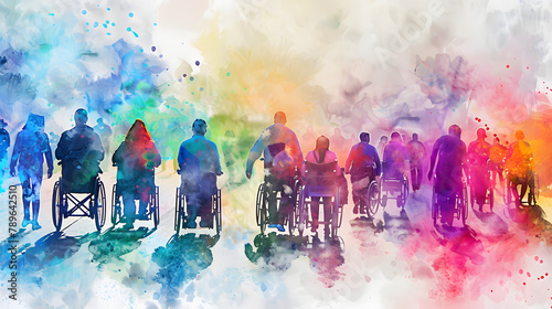 Embracing Diversity and Inclusion: A Vibrant Watercolor Artwork Celebrating International Day of Disabled Persons, Disability Awareness, World on Wheelchair, and Autistic Awareness