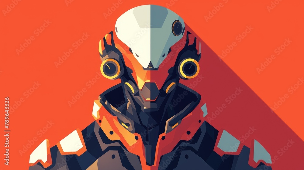 Fototapeta premium An flat icon featuring a futuristic robot concept with a striking long shadow effect