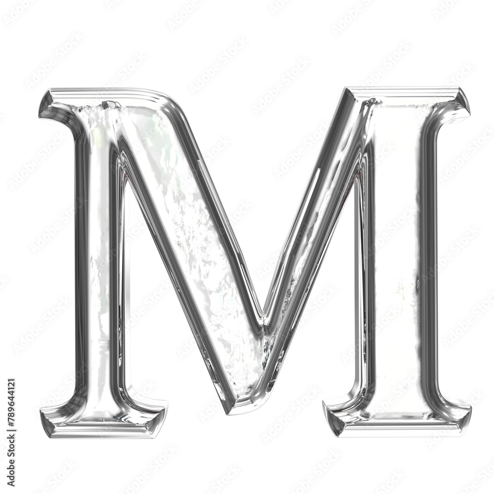 Ice 3d symbol in a silver frame. letter m Ice 3d symbol in a silver frame. letter m