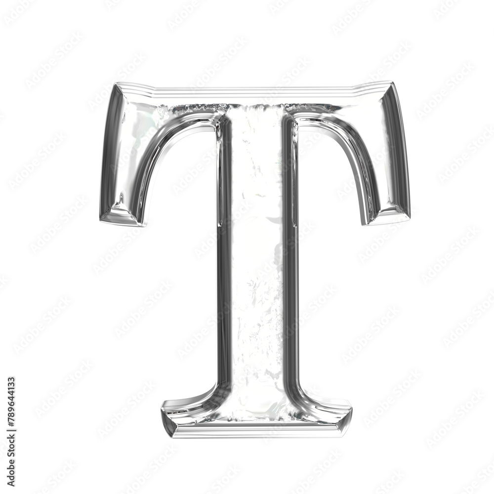 Ice 3d symbol in a silver frame. letter t Ice 3d symbol in a silver frame. letter t