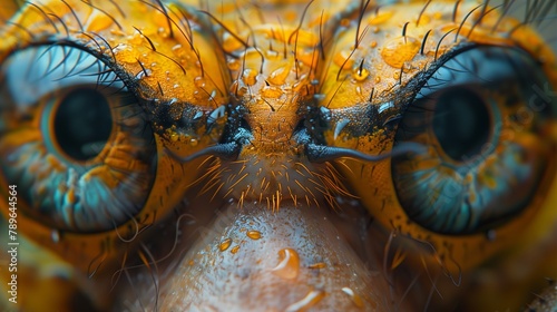A magnified view of an arthropods eye and snout showing intricate symmetry
