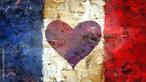 france flagg with a heart in the centre in retro design photo
