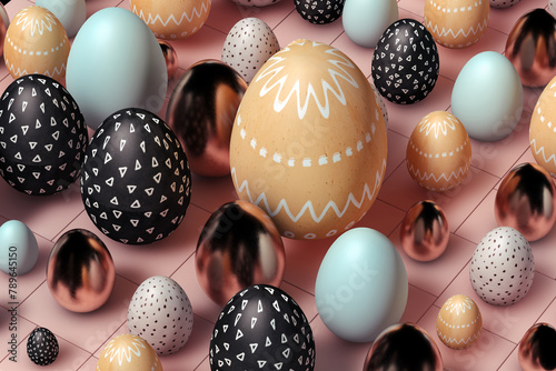 Decorated Easter Eggs on Patterned Surface photo