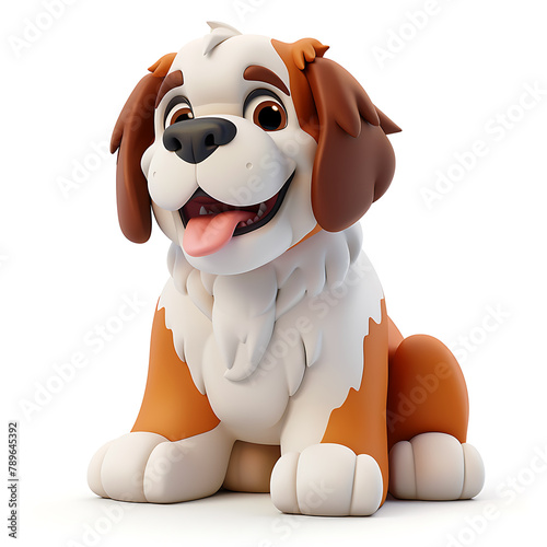 Saint Bernard dog funny cute dog 3d illustration on white, unusual avatar, cheerful pet