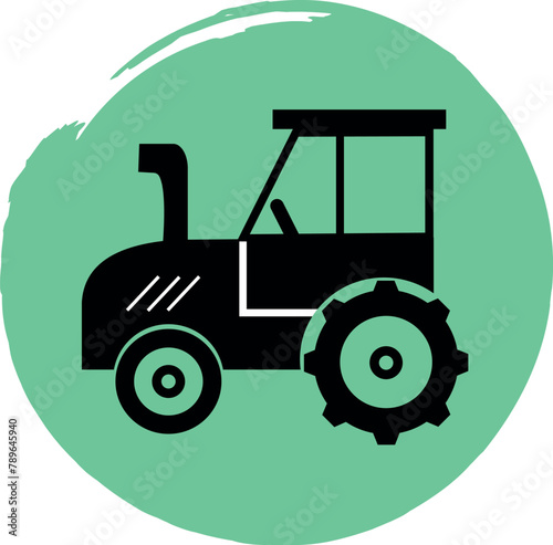 Tractor icon in line art style on green background. Vector. Isolated on white