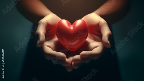 Heart in the hands of a woman. Valentine s Day concept.