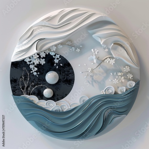 asbtract yin yang symbol as nature 3d