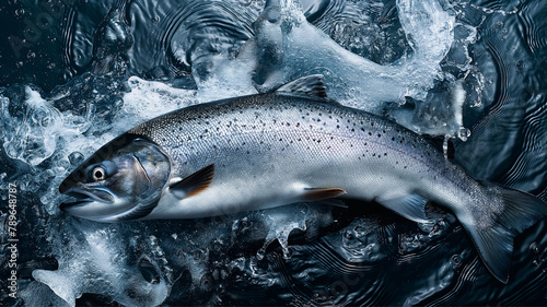 whole salmon fish with splash of water, fresh red big fish  © StellaPattaya