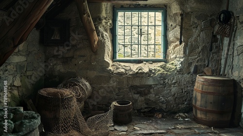 Stone bland room, inside a stone cottage