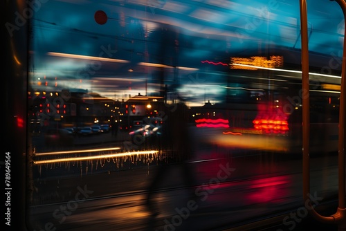 Light from a buss passing by in the evening .