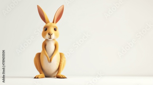 Cute cartoon kangaroo sitting up on its haunches  looking at the camera with a friendly expression. Isolated on a transparent background.