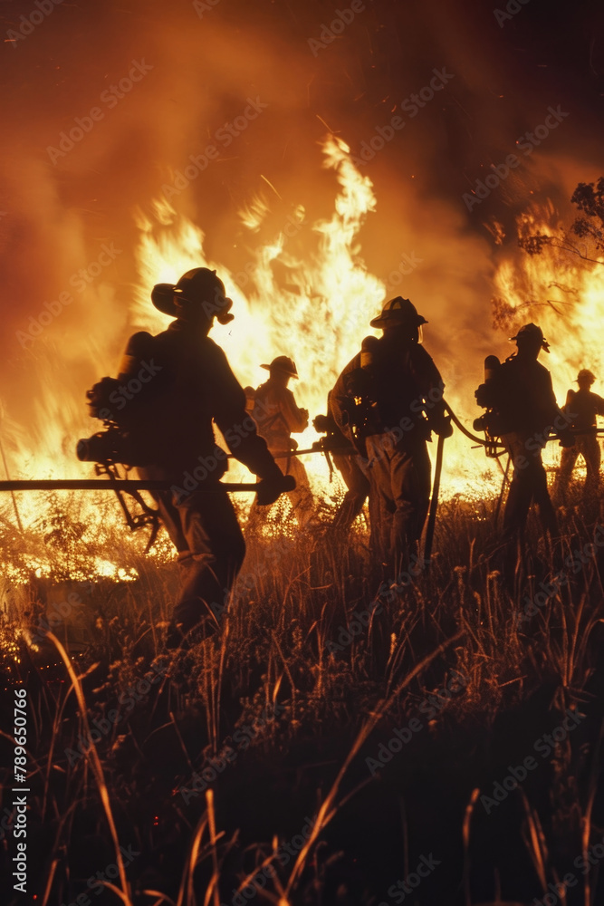 A group of men standing next to a blazing fire outdoors